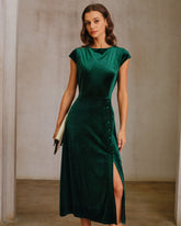 Green Velour A-Line Midi Dress | Rihoas