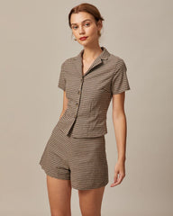 The Brown High Waisted Plaid Shorts | Rihoas