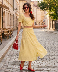 Yellow Embroidery Button Midi Skirt | Rihoas