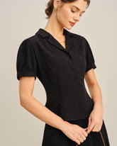 Black Embroidery Collar Button Blouse | Rihoas