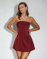 Red Strapless A-Line Mini Dress | Rihoas