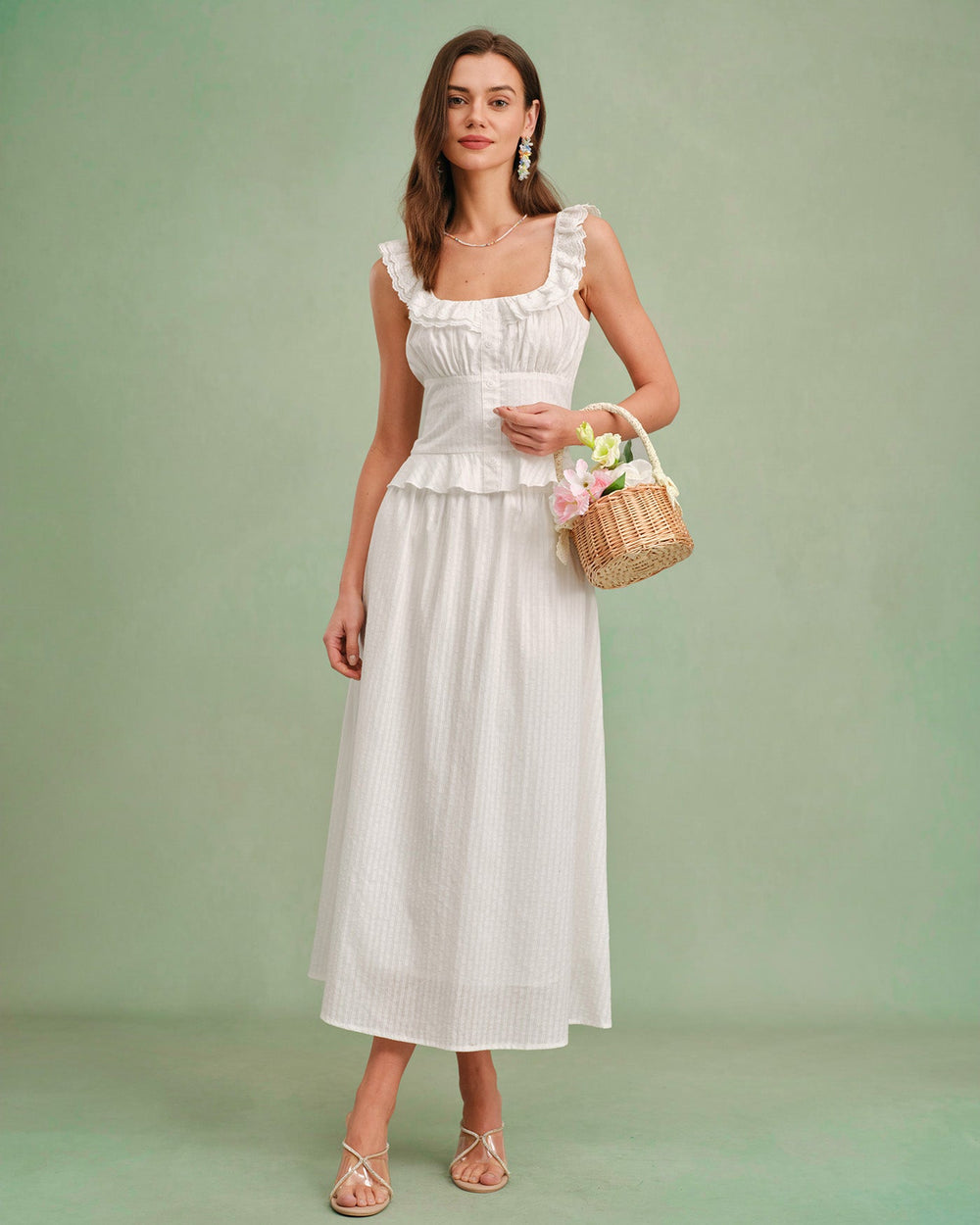 White Solid A-Line Midi Skirt | Rihoas