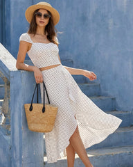 White Ruffle Polka Dot Midi Skirt | Rihoas