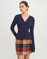 Navy V Neck Knit Cardigan | Rihoas