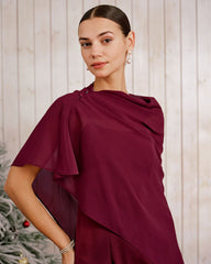 Wine Red Shawl Maxi Dress | Rihoas