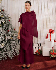 Wine Red Shawl Maxi Dress | Rihoas