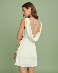 Apricot Boat Neck Pearl Mini Dress | Rihoas
