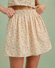Yellow Embroidery Floral Mini Skirt | Rihoas