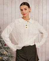 Beige Drop Shoulder Button Sweater | Rihoas