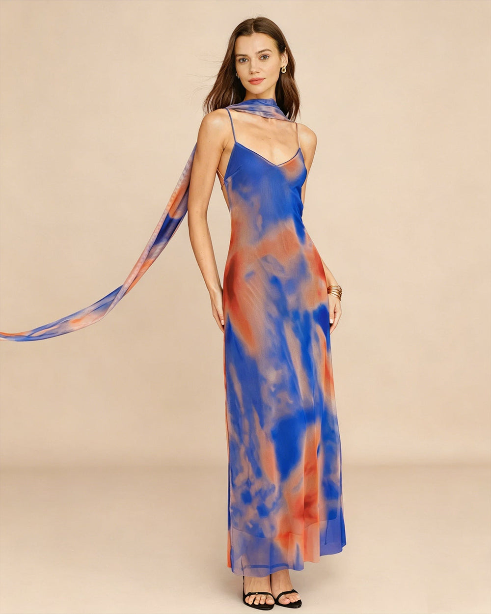 Blue Geometric Slip Maxi Dress | Rihoas