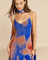 Blue Geometric Slip Maxi Dress | Rihoas