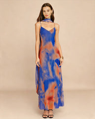 Blue Geometric Slip Maxi Dress | Rihoas