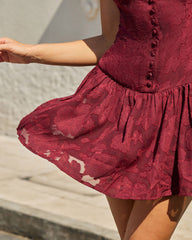 Red Jacquard Boat Neck A-Line Mini Dress | Rihoas