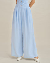 Blue Solid Pockets Straight Pants | Rihoas