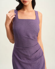 Purple Square Neck Slip Midi Dress | Rihoas