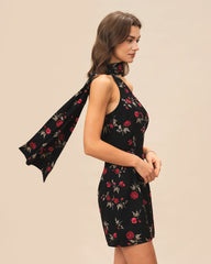 Black Jacquard One Shoulder Mini Dress | Rihoas