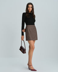 Brown A-Line Mini Skirt | Rihoas