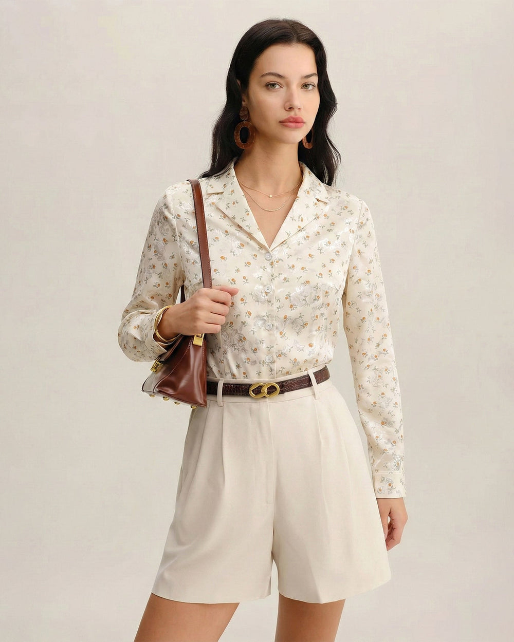 Apricot Floral Collar Blouse | Rihoas