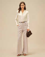 Apricot Floral Collar Blouse | Rihoas