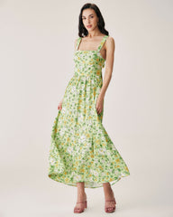 Green Floral Backless Maxi Dress | Rihoas