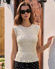 Apricot Round Neck Textured Sweater | Rihoas