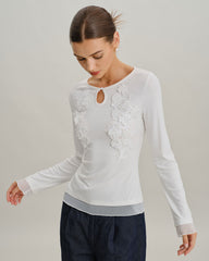White Round Neck Knit Slim Tee | Rihoas