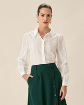 White Jacquard Button-Up Shirt | Rihoas