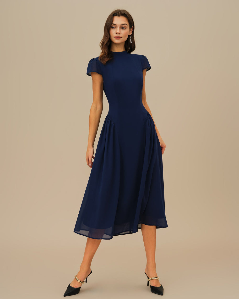 Blue Puffed Sleeve Midi Dress | Rihoas