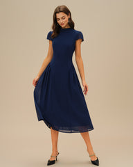 Blue Puffed Sleeve Midi Dress | Rihoas