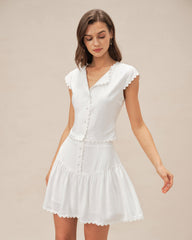 White Cap Sleeve Button Blouse | Rihoas