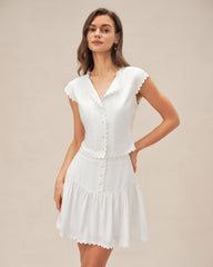 White Cap Sleeve Button Blouse | Rihoas