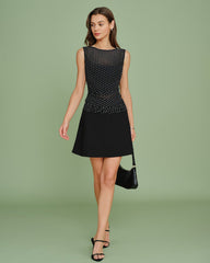Black Polka Dot Splicing Mini Skirt | Rihoas