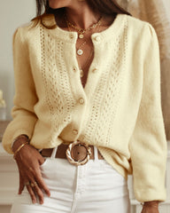Yellow Round Neck Hip Knit Cardigan | Rihoas