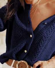 Blue Single Breasted Knit Cardigan | Rihoas