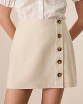 Women's Beige High-Waisted Cotton Button Mini Skirt | Rihoas