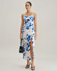 Blue Floral Bohemian Slip Maxi Dress | Rihoas