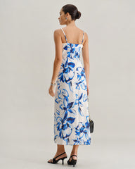 Blue Floral Bohemian Slip Maxi Dress | Rihoas
