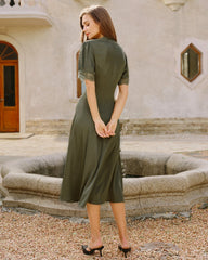 Green Lace Satin Midi Dress | Rihoas