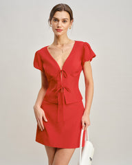 Red Pockets A-Line Mini Skirt | Rihoas