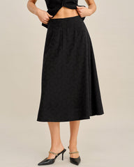 Black Embroidery Midi Skirt | Rihoas