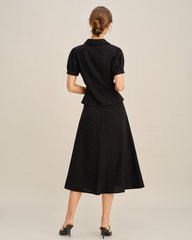 Black Embroidery Midi Skirt | Rihoas