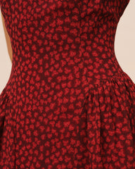 Red Cap Sleeve Floral Maxi Dress | Rihoas