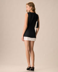 Women's Black Splicing Pleated Mini Dress | Rihoas