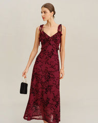 Red Floral Ruffle Slip Midi Dress | Rihoas