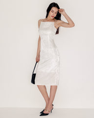 White Beaded Strap Slip Midi Dress | Rihoas