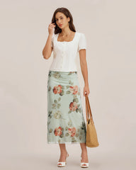 White Square Neck Button Lace Blouse | Rihoas