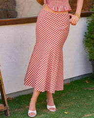 Red Plaid Mermaid Midi Skirt | Rihoas