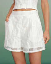 White Jacquard Pockets Shorts | Rihoas