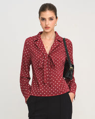 Red Polka Dot Tie Neck Shirt | Rihoas