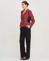 Red Polka Dot Tie Neck Shirt | Rihoas